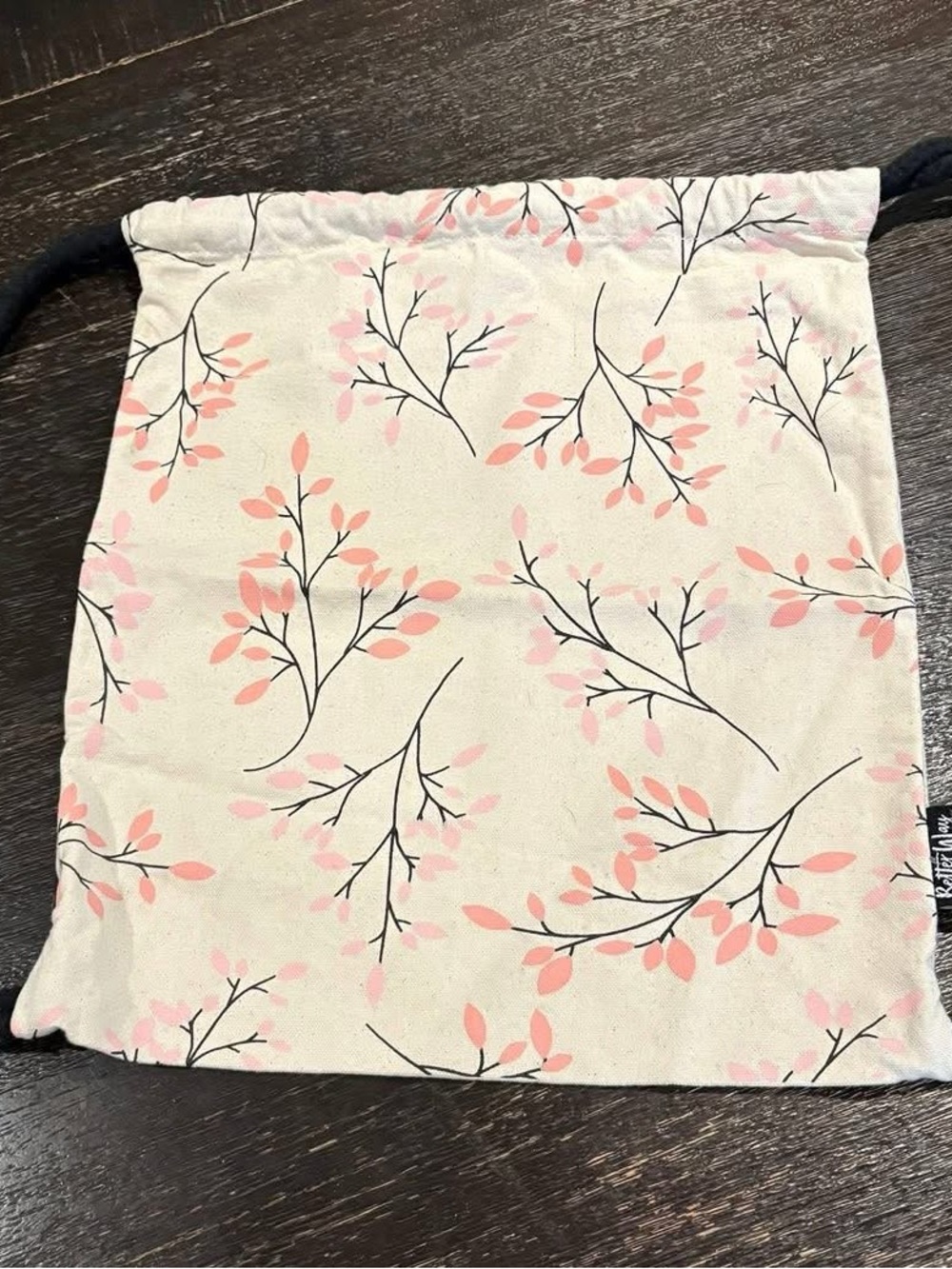 Canvas Drawstring Cosmetic Pouch in Pink Leaf Print